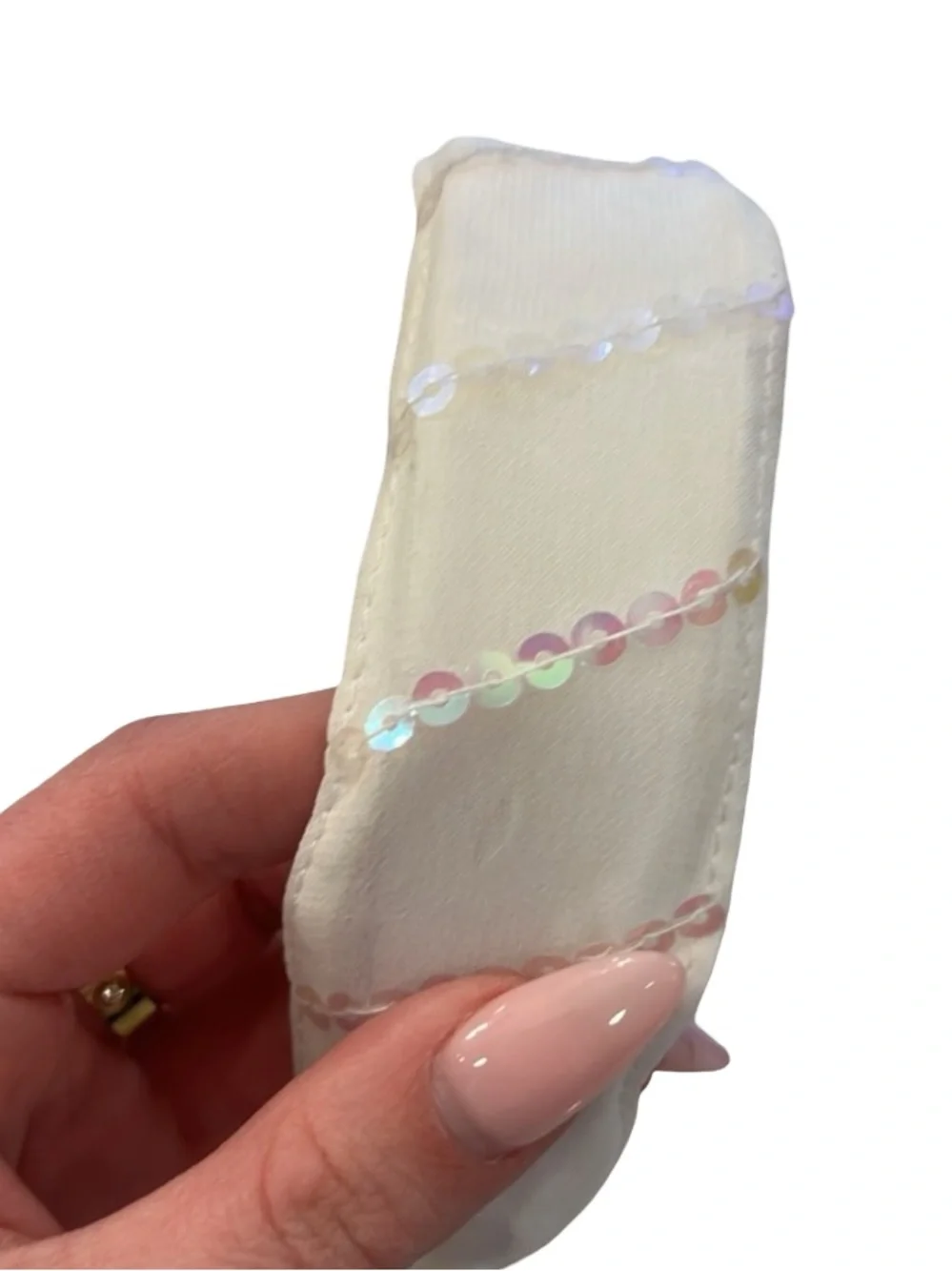 Vintage Cream Sequin Silky Tie Headband
